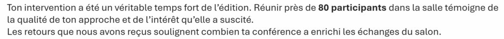 Message de remerciements des organisateurs de la conférence
